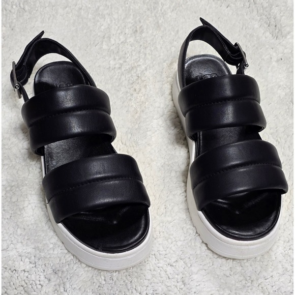 UGG‎ Ashton Slide Black Leather Puffy Platform Slingback Sandals 1124997 Mens 8
